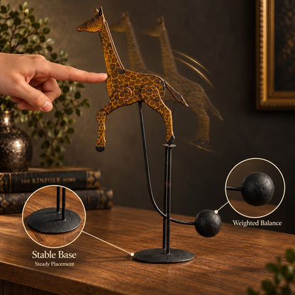 Handcrafted Balancing Giraffe Kinetic Desk Sculpture Mid-Century Kinetic Art Statue for Office Desktop & Home Table Decor