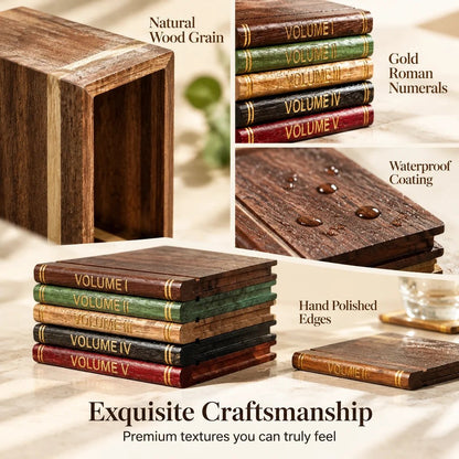 📚 Vintage Book-Style Coaster Set – Includes Upright Storage Holder
