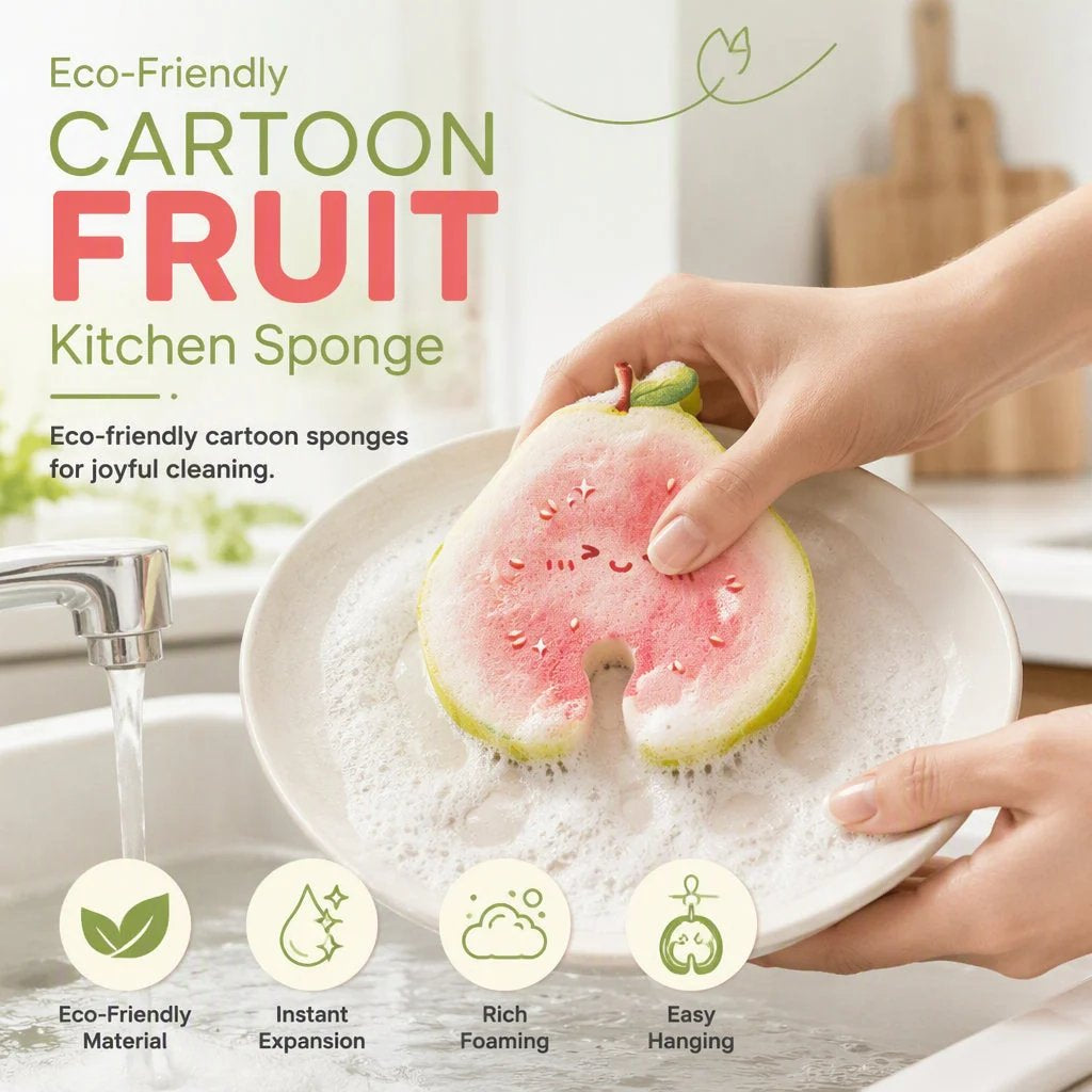 🍓 Cute Fruit-Shaped Dish Scrubber – Fun Kitchen Cleaning Sponge