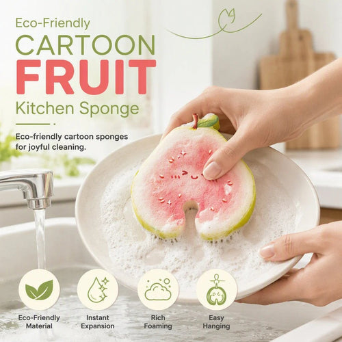 🍓 Cute Fruit-Shaped Dish Scrubber – Fun Kitchen Cleaning Sponge