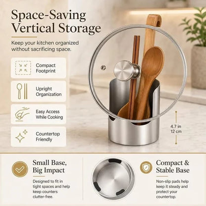 ✨ Stainless Steel Countertop Utensil Caddy & Pot Lid Rest – Rust-Resistant, 1-Pack