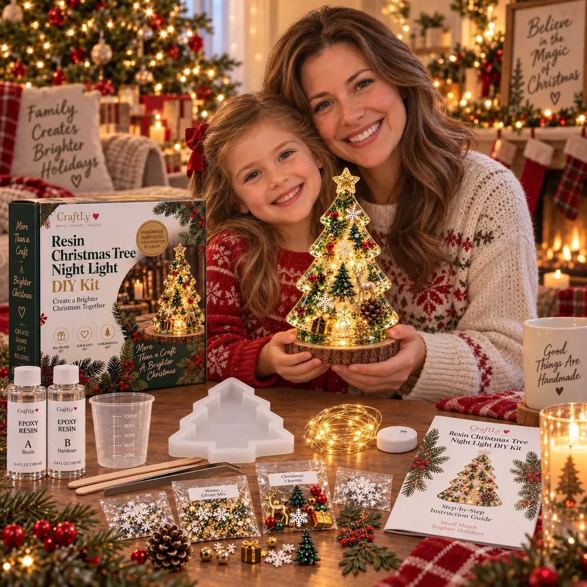 ✈️ Buy 2+ Get Free Shipping🎄✨ DIY Christmas Glow Tree – Beginner-Friendly Resin Craft Kit with Lights & Festive Decorations