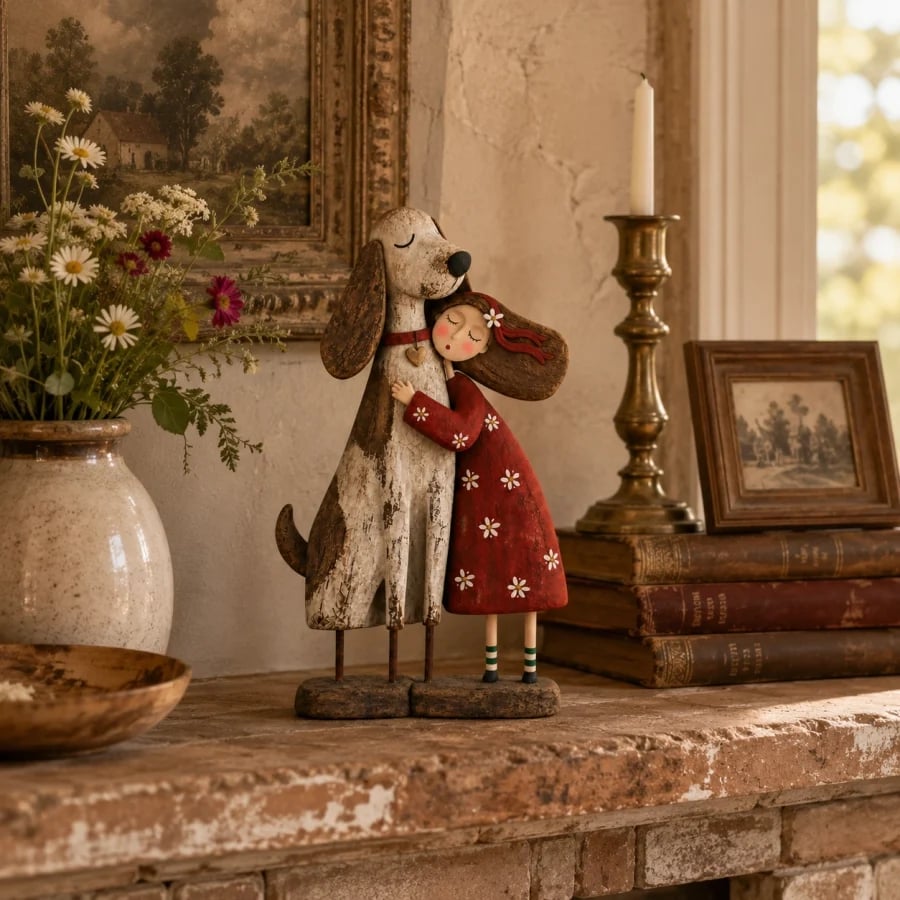 💕Girl & Her Best Friend Folk Art Figurine
