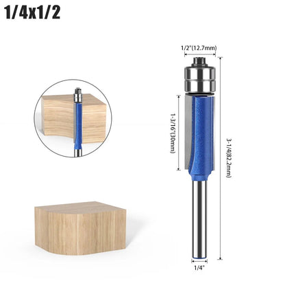 🪵 4-Piece Flush Trim Router Bits – Dual Bearings, 1/4" Shank