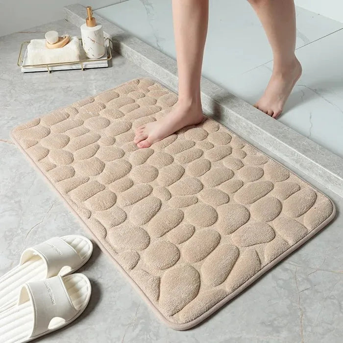 🛁 Cobblestone-Textured Bath Mat – Soft Bathroom Rug, Gray 40×60cm