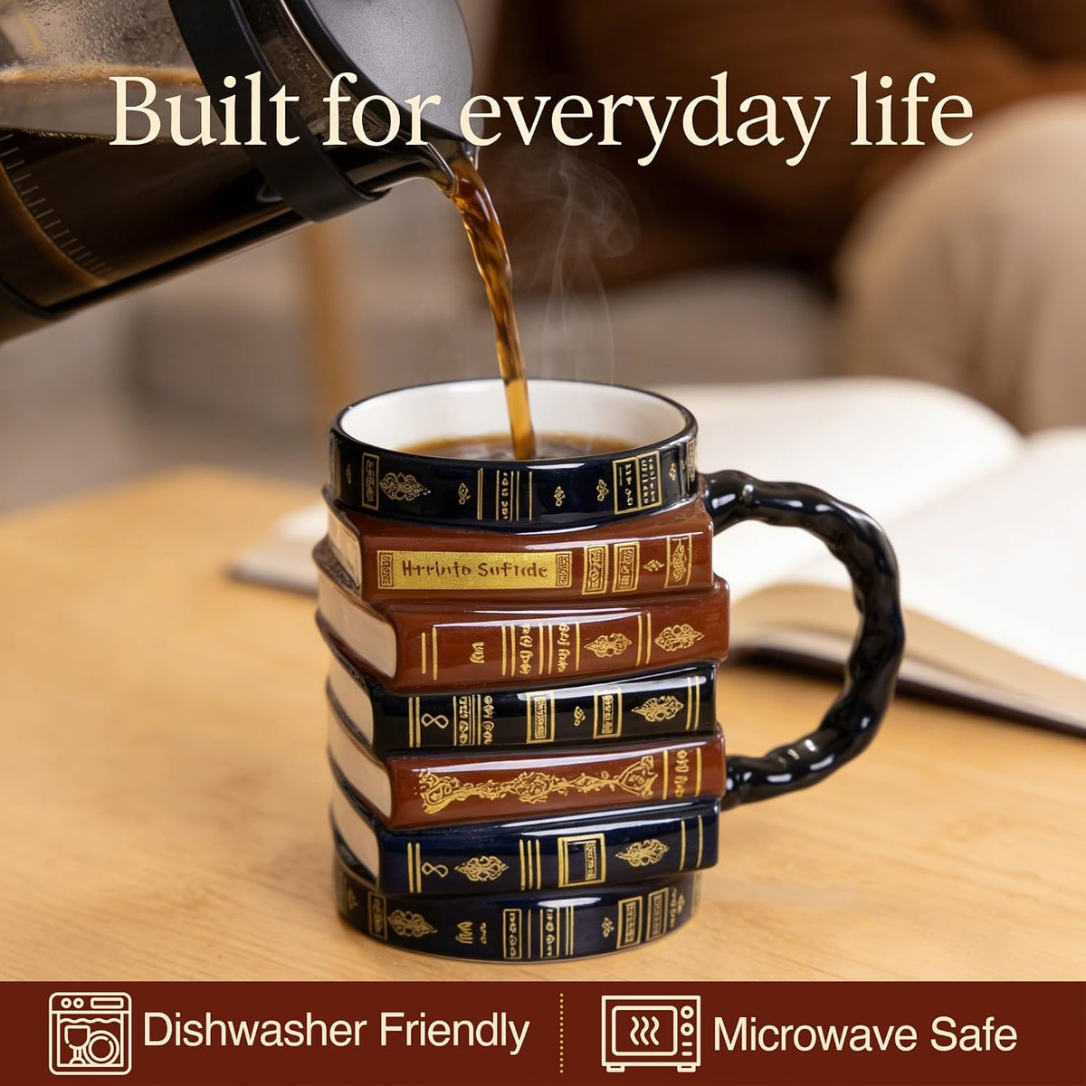📚 3D Stacked Book Mug – Cozy Vintage Coffee Cup for Readers & Book Lovers