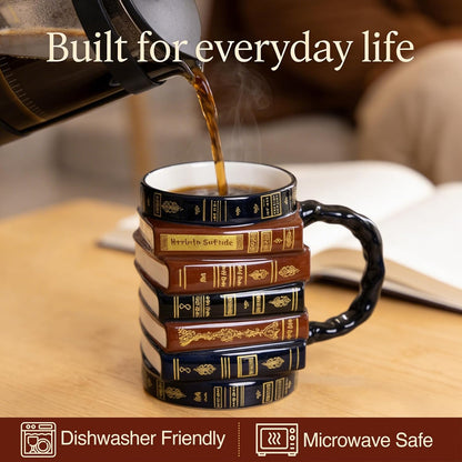 📚 3D Stacked Book Mug – Cozy Vintage Coffee Cup for Readers & Book Lovers