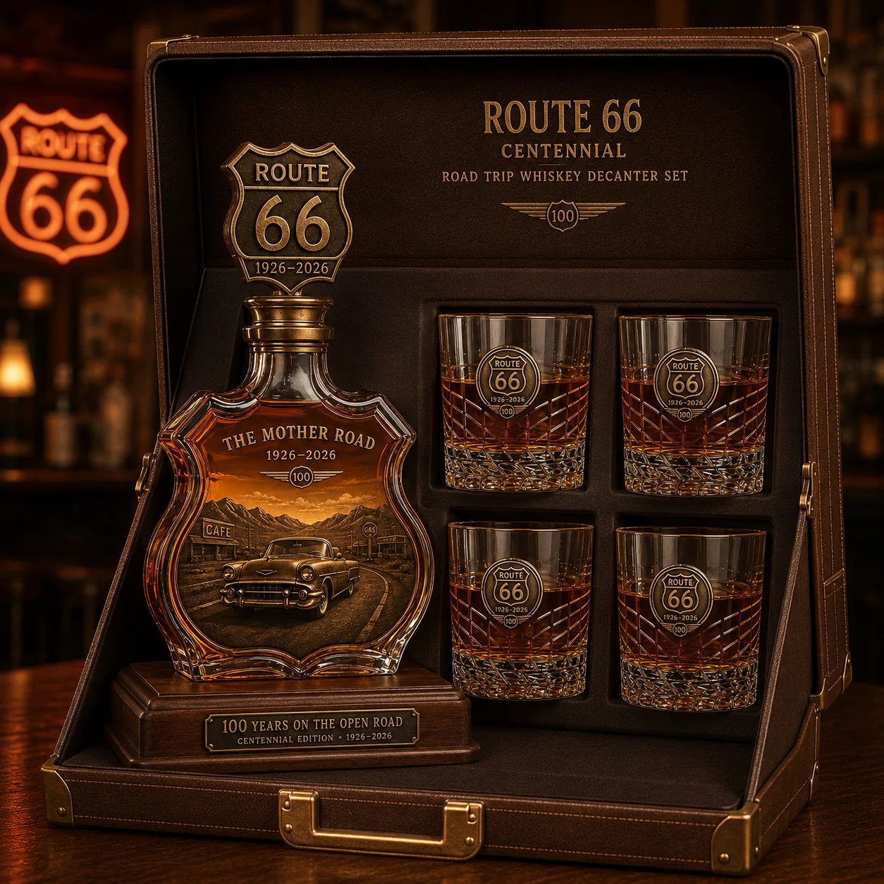 🛣️🚘Route 66 Centennial Road Trip Whiskey Decanter Set