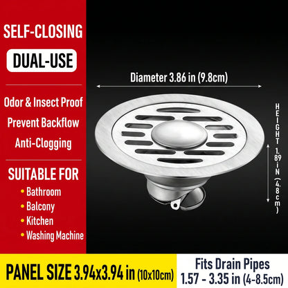 Stainless Steel Floor Drain 🚿 – 3.94" Gravity Seal with Hair Filter & Odor Control