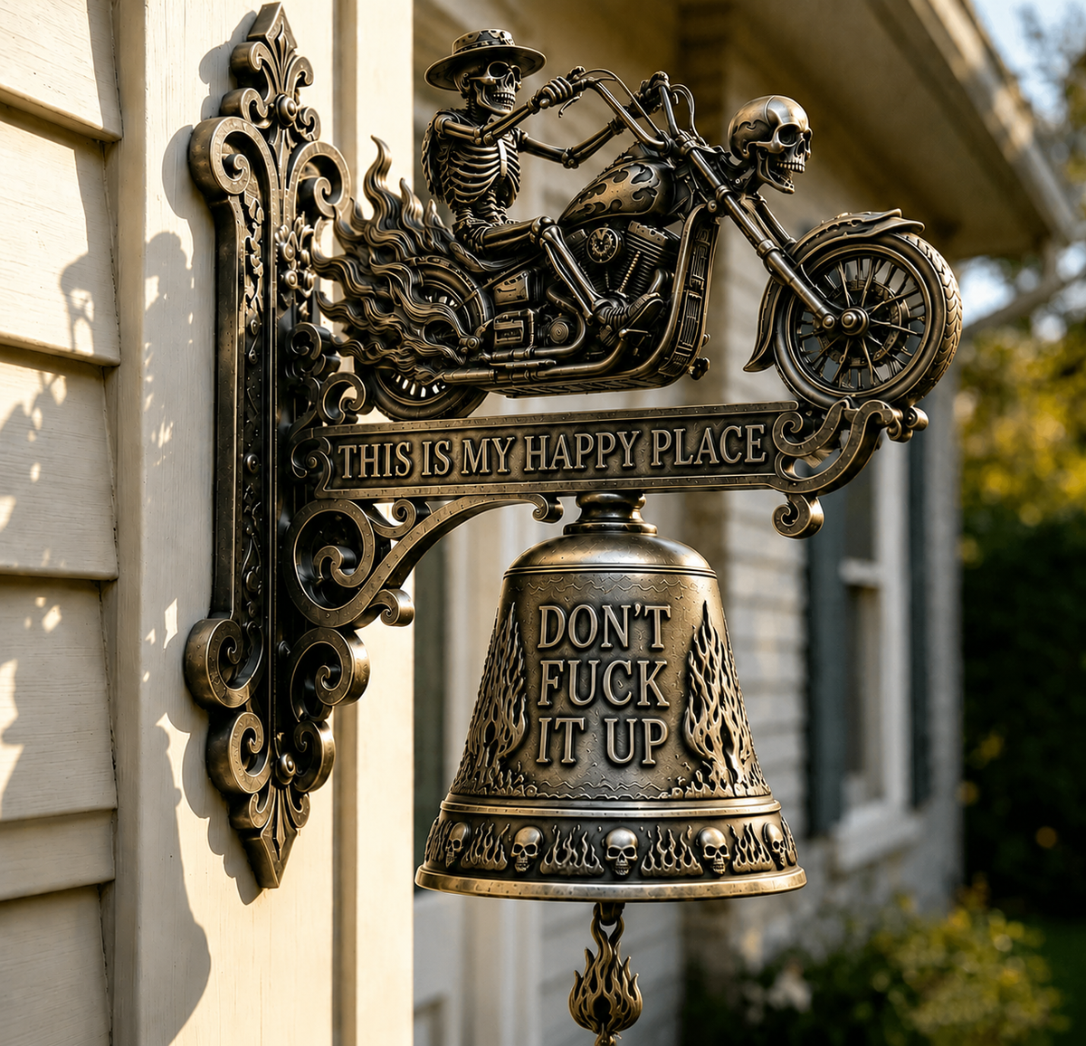 🐉 Gothic Dragon Skull Rider Wall Bell – “This Is My Happy Place” Fantasy Home Decor 🔔