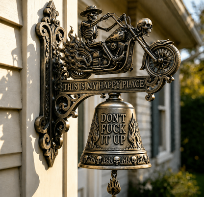 🐉 Gothic Dragon Skull Rider Wall Bell – “This Is My Happy Place” Fantasy Home Decor 🔔