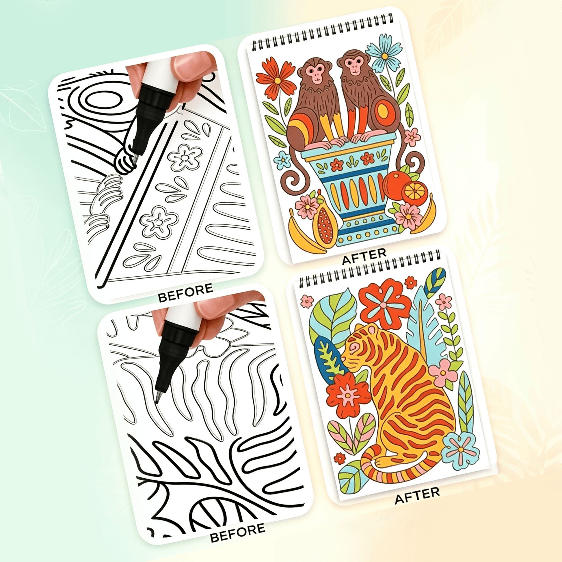 🌿  Guided Flow Art Coloring Pad with Double-Sided Markers 🎨