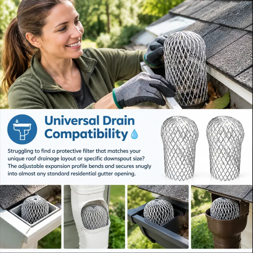 🍂 Expandable Metal Gutter Guard – Flexible Anti-Clog Downspout Leaf & Debris Strainer