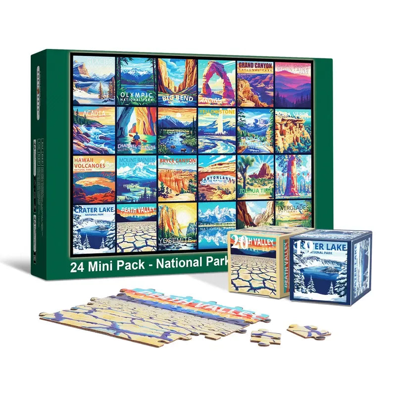 rokt&razo Travel Series, 24 Mini Pack 1000 Pieces Jigsaw Puzzle, 8 Puzzle Stickers, 3 Themes: National Parks, World Heritage, Global City Tour