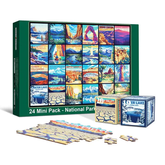 rokt&razo Travel Series, 24 Mini Pack 1000 Pieces Jigsaw Puzzle, 8 Puzzle Stickers, 3 Themes: National Parks, World Heritage, Global City Tour