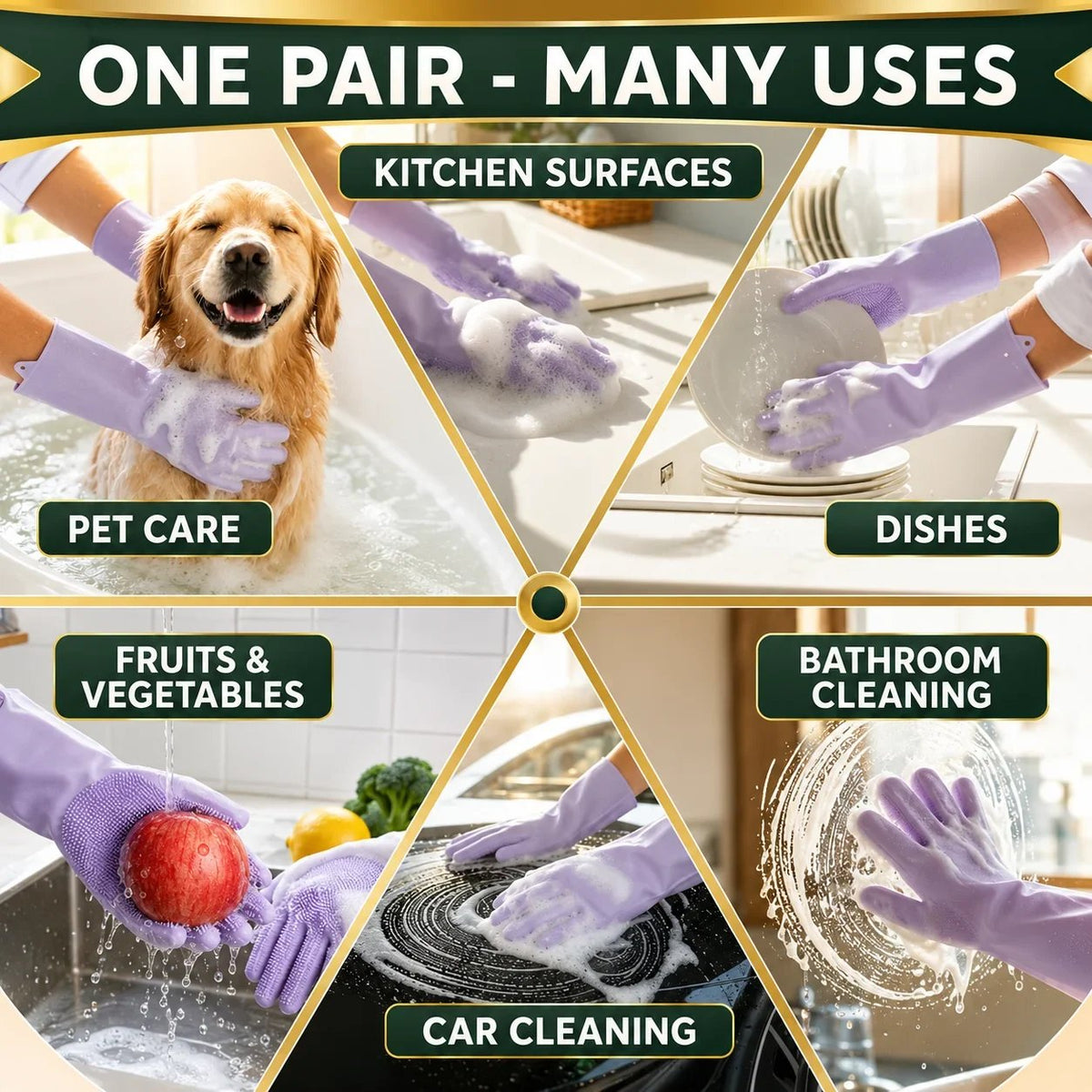 🧤 Silicone Scrubbing Gloves – Multipurpose Cleaning for Dishes & Pet Care
