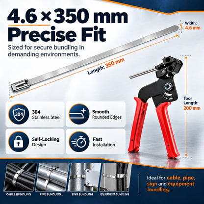 🛠️ 100-Pack 304 Stainless Steel Cable Ties – Tensioning Tool Included