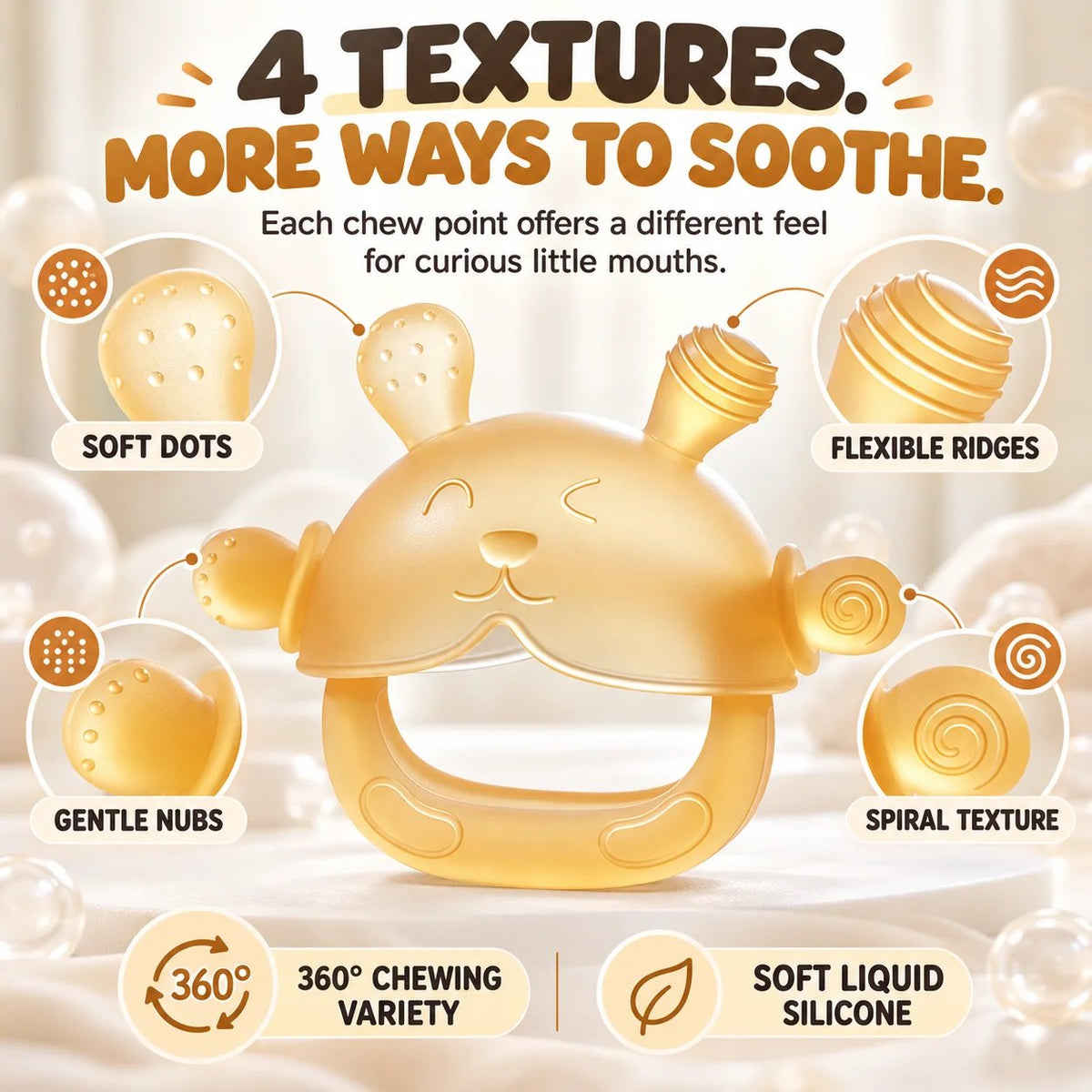 🐰 360° Food-Grade Silicone Bunny Teether – Full-Hand Easy-Grip Design