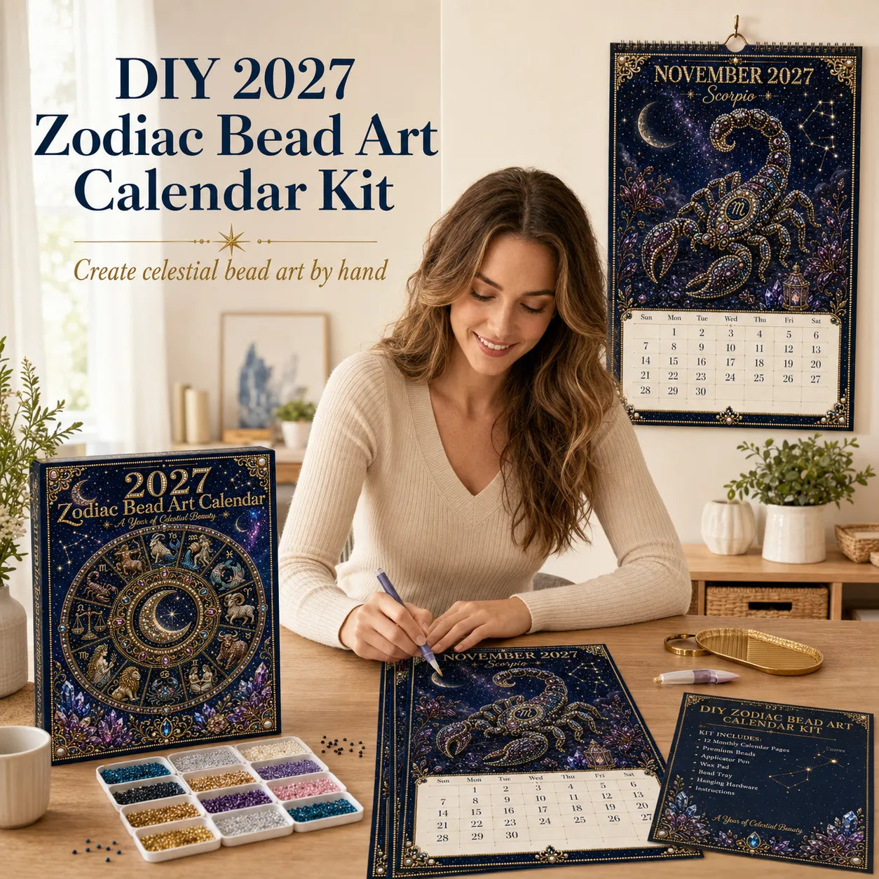 🌙💫 A Year Written in the Stars— Beginner-friendly DIY bead art calendar kit '12 Zodiac Signs 2027’💕