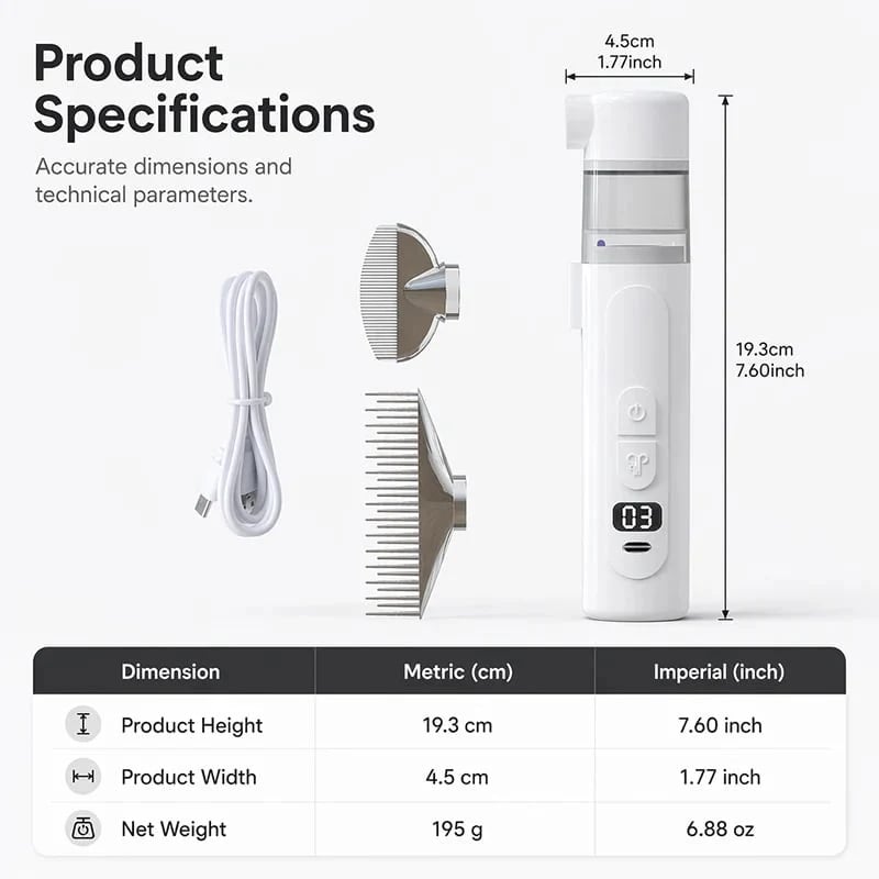 🐾 FurEase Electric Pet Grooming Comb with Built-In Suction – Gentle Detangling & Mess-Free Deshedding