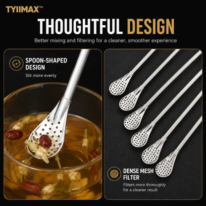 2-in-1 Stainless Steel Straw Spoons 🥄 – 2 Straws & 2 Cleaning Brushes