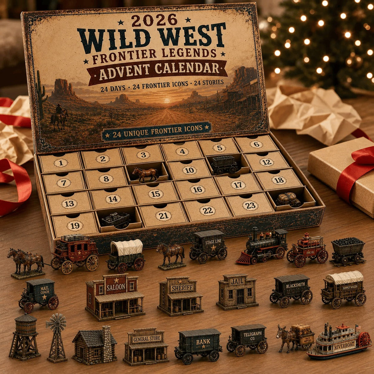2026 Wild West Frontier Legends Advent Calendar – 24 Days of Old West Miniature Collectibles, Western Christmas Countdown Gift for History & Cowboy Fans