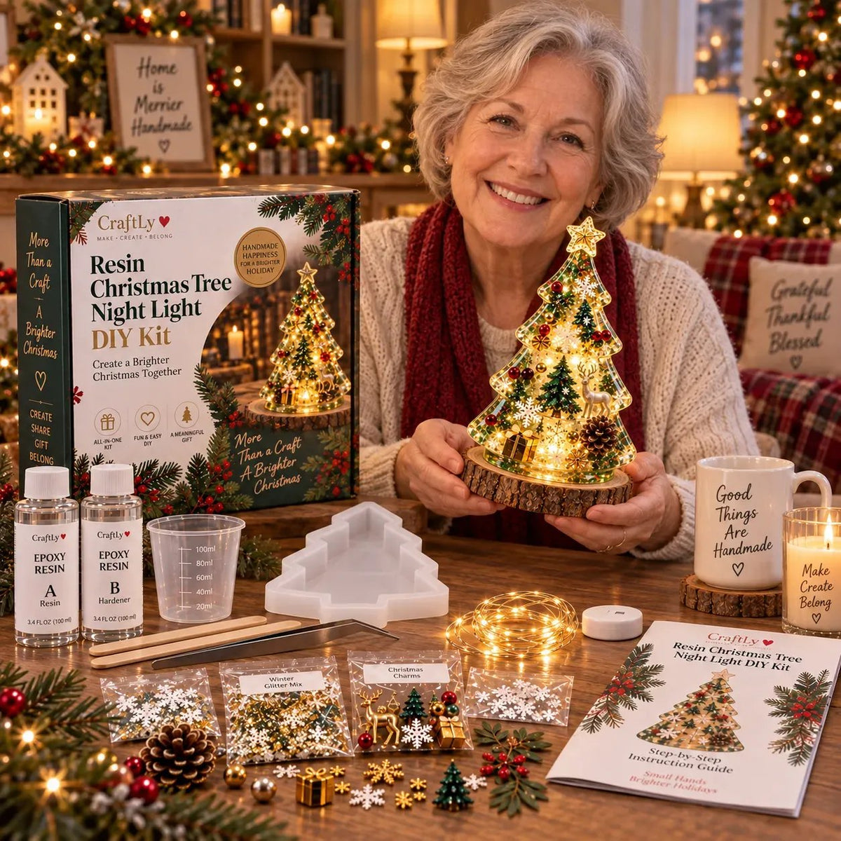 ✈️ Buy 2+ Get Free Shipping🎄✨ DIY Christmas Glow Tree – Beginner-Friendly Resin Craft Kit with Lights & Festive Decorations