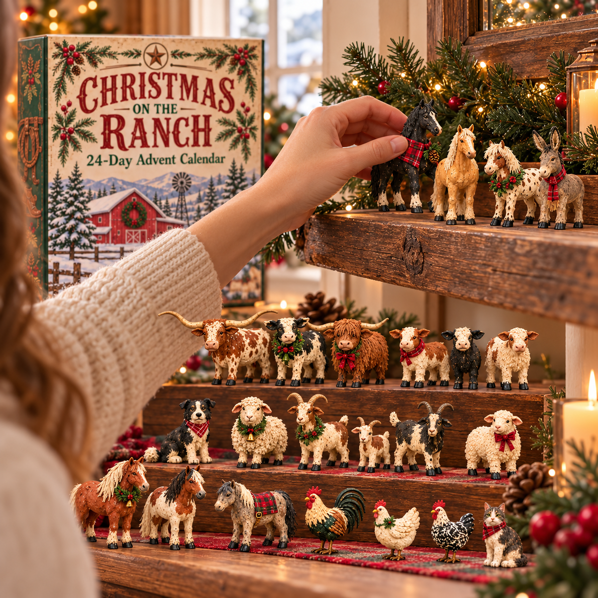 🎄 Christmas on the Ranch – 24-Piece Farm Animal Figurine Collection 🐴