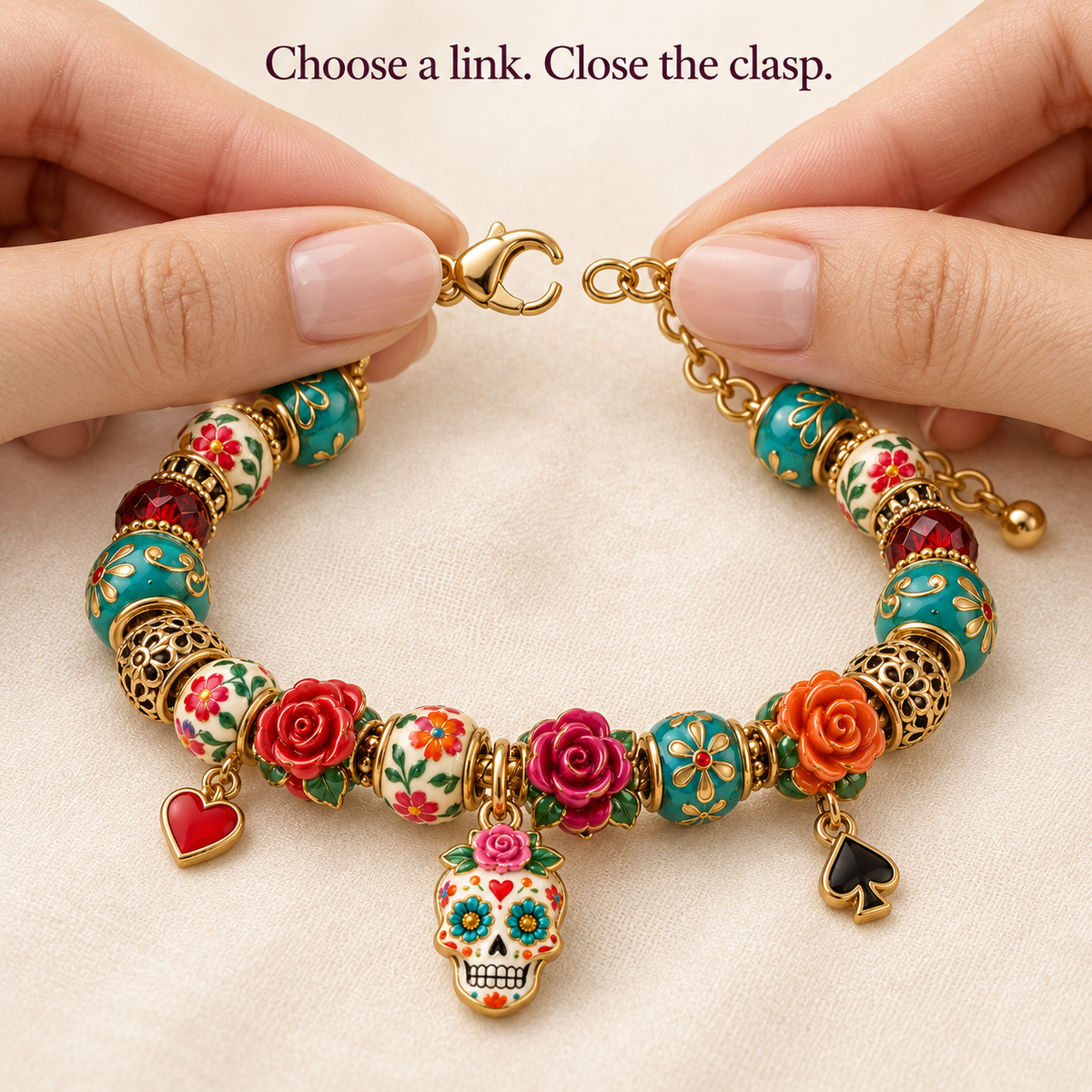 💀🌹 Día de los Muertos Sugar Skull Bracelet Collection – Colorful Floral Memorial Jewelry ✨