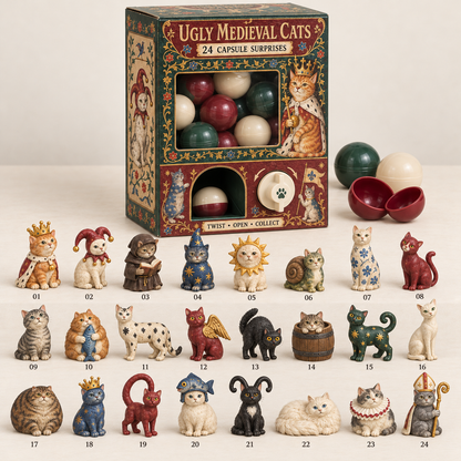 🐈🏰 Ugly Medieval Cats Mystery Box – 24 Collectible Cat Capsule Surprises 🎁