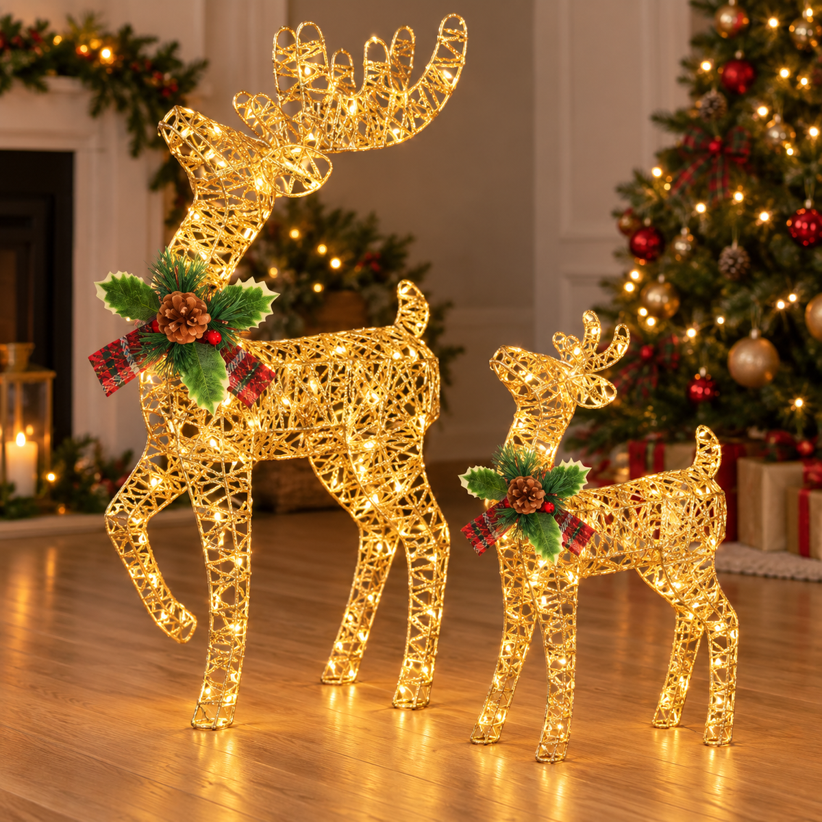 🎄🦌 Light-Up Christmas Reindeer Duo – Warm White LED Holiday Decorations ✨