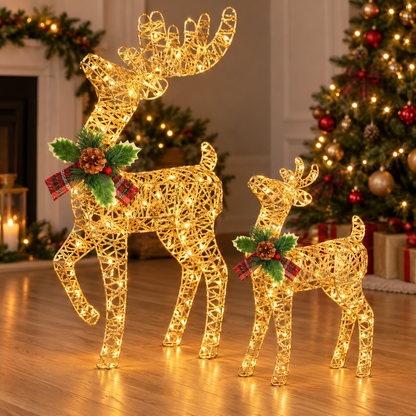 🎄🦌 Light-Up Christmas Reindeer Duo – Warm White LED Holiday Decorations ✨