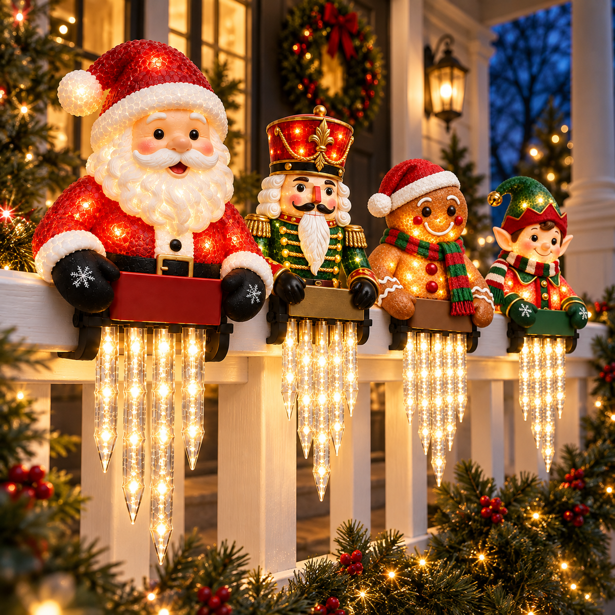 🎄✨ Christmas Character Icicle Lights – Festive LED Railing & Holiday Hanging Décor