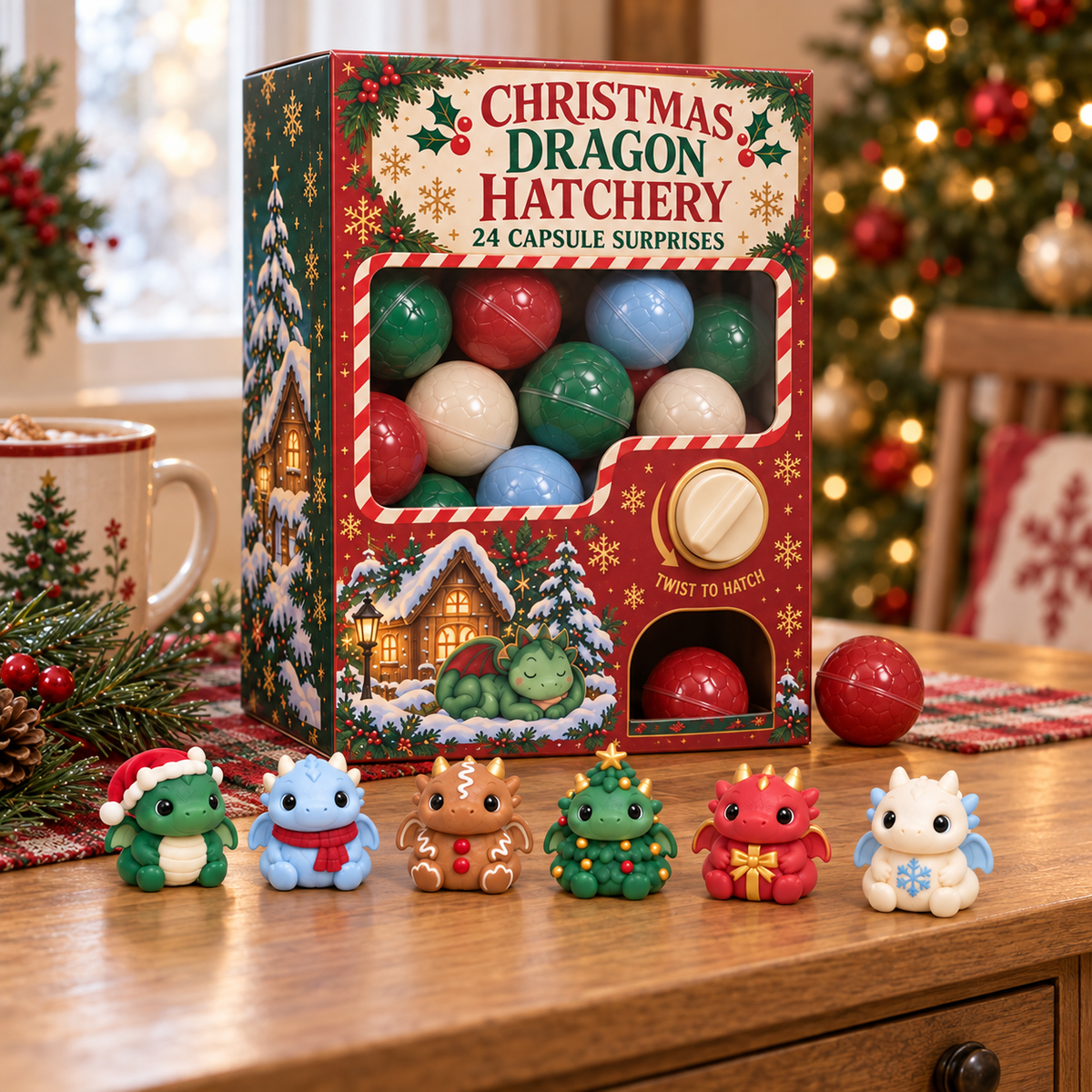 🐉🎄 Christmas Dragon Hatchery Mystery Box – 24 Cute Dragon Capsule Surprises 🎁