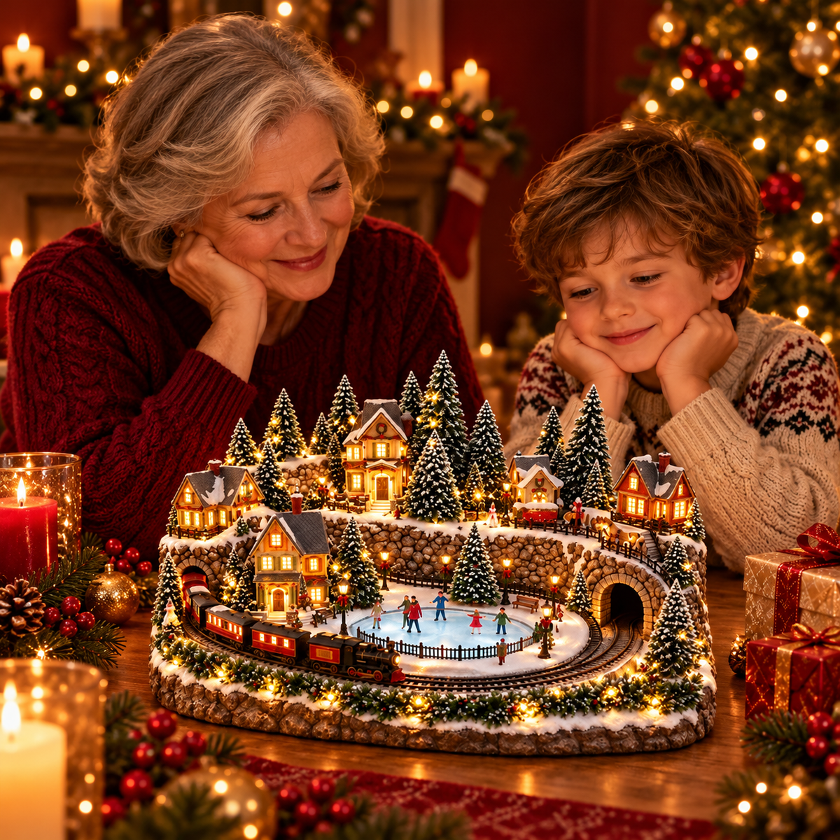 🔥 LAST DAY 50% OFF 🔥 Animated Holiday Train & Ice Rink Scene ✨