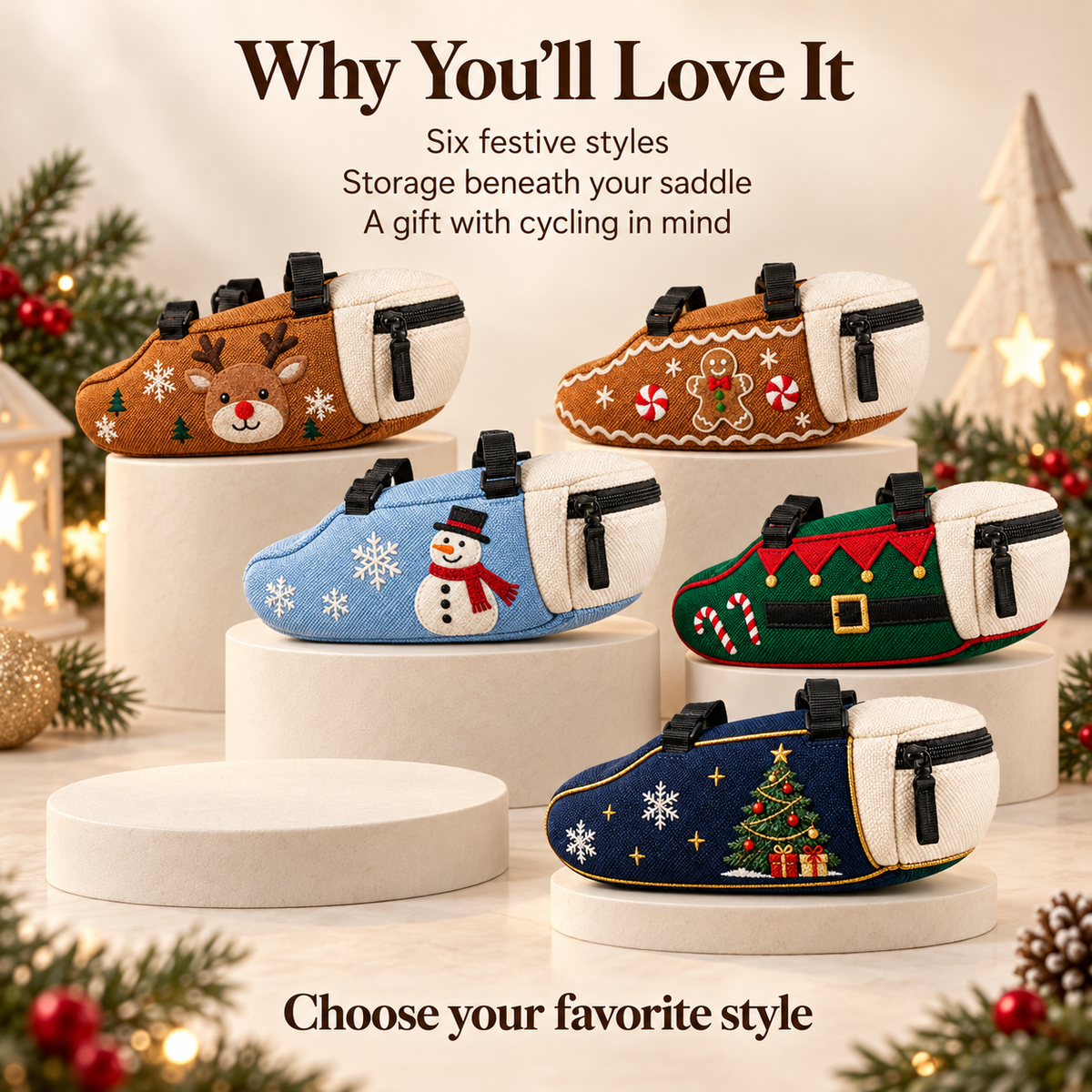 🚴🎅 Festive Christmas Bike Saddle Bag – 6 Fun Holiday Styles