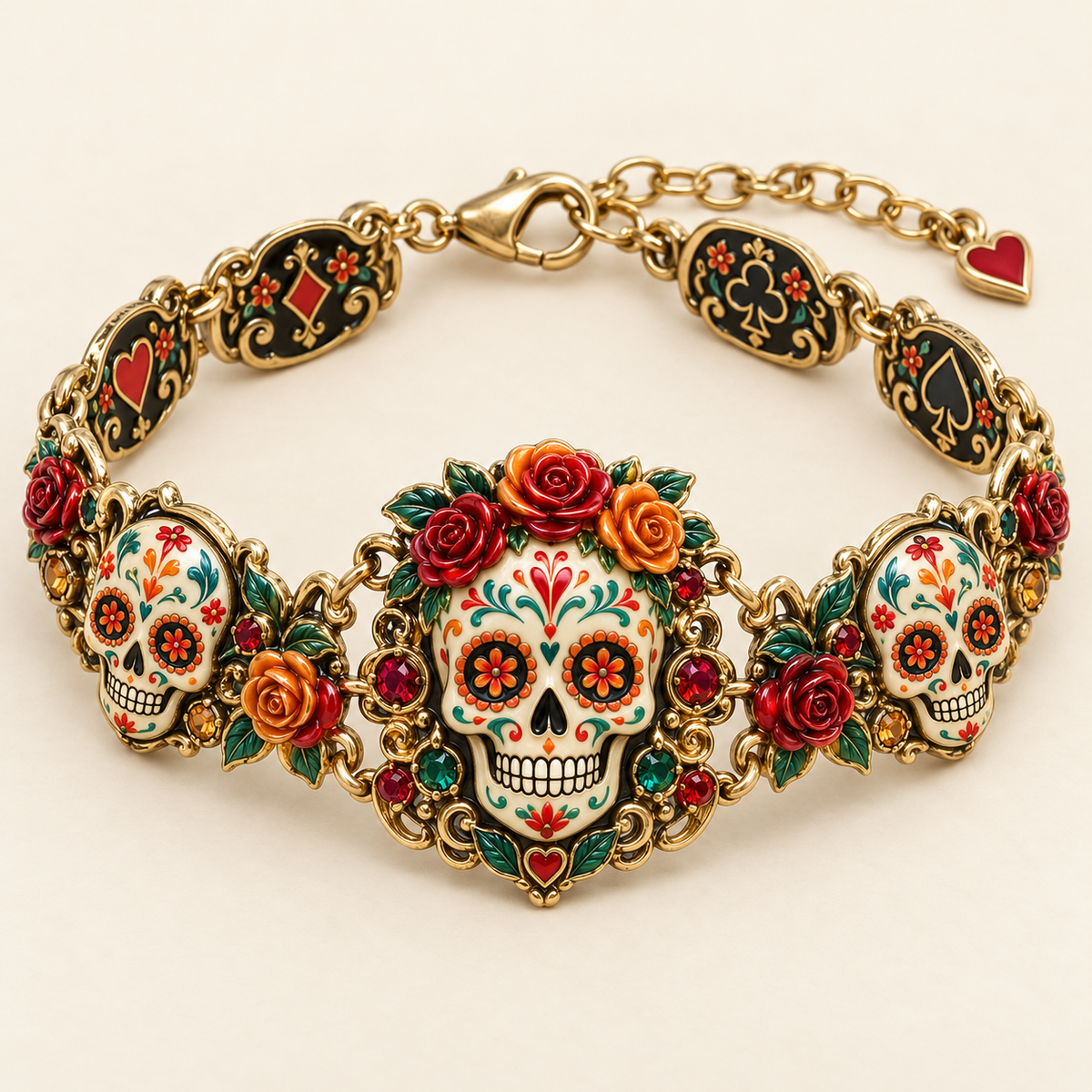 💀🌹 Día de los Muertos Sugar Skull Bracelet Collection – Colorful Floral Memorial Jewelry ✨