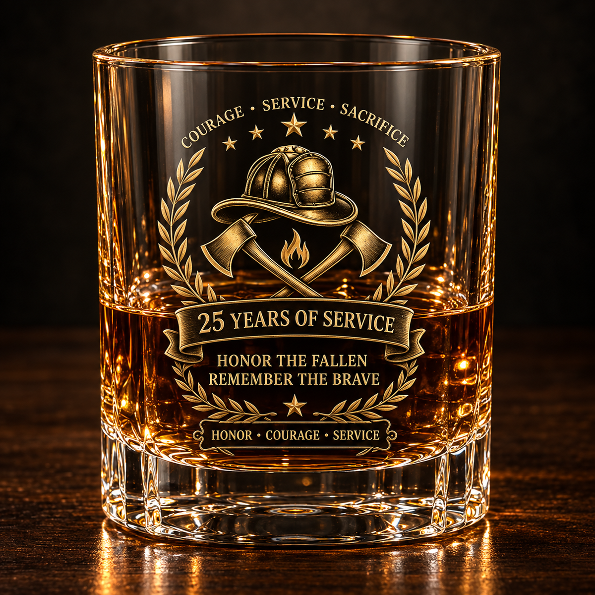 Matching firefighter 25 Years of Service whiskey glass