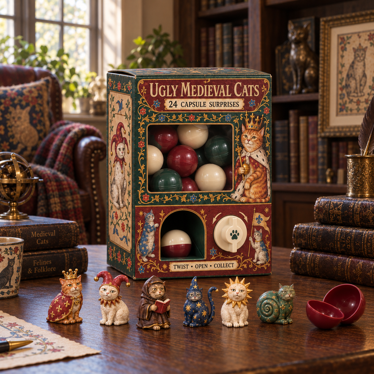 🐈🏰 Ugly Medieval Cats Mystery Box – 24 Collectible Cat Capsule Surprises 🎁