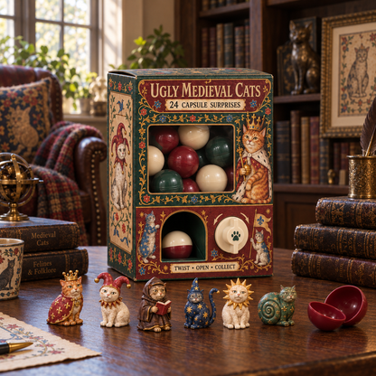 🐈🏰 Ugly Medieval Cats Mystery Box – 24 Collectible Cat Capsule Surprises 🎁