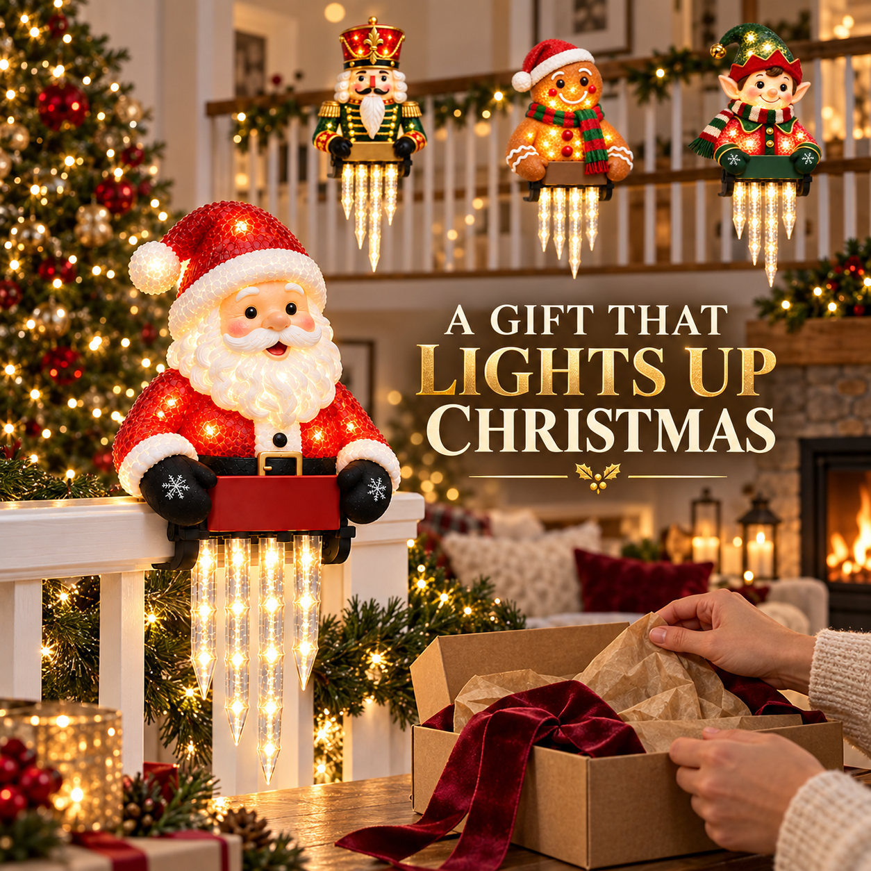 Christmas character icicle light presented as a holiday gift