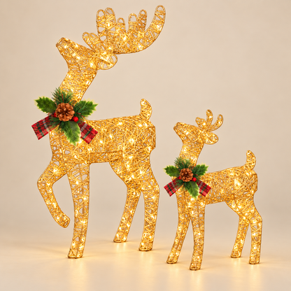 🎄🦌 Light-Up Christmas Reindeer Duo – Warm White LED Holiday Decorations ✨