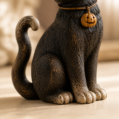 🐈‍⬛🎃 Whimsical Witch Cat Figurine – Rustic Halloween Black Cat Décor & Spooky Keepsake