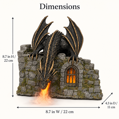 🐉🔥 Fire-Breathing Dragon Castle Mist Lamp – Glowing LED Flame Effect & Remote Control ✨