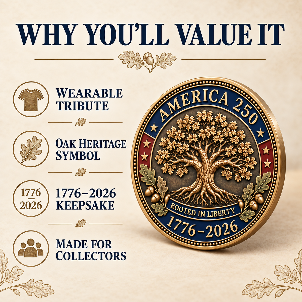 Concept size guide for the America 250 medallion