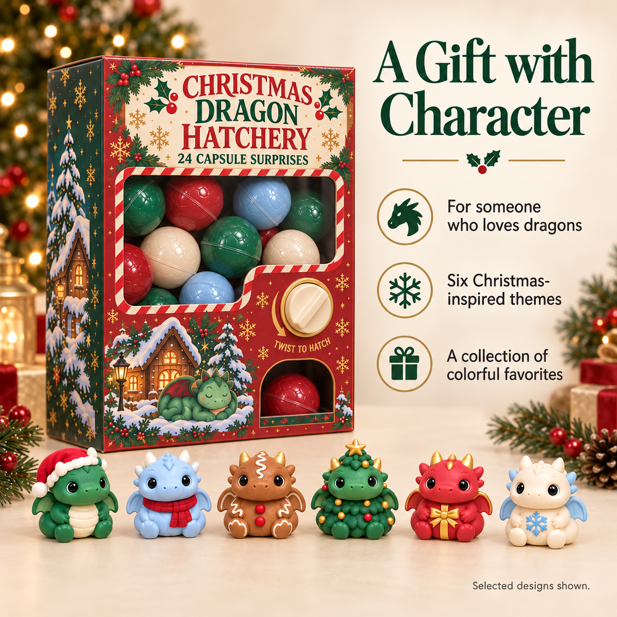 🐉🎄 Christmas Dragon Hatchery Mystery Box – 24 Cute Dragon Capsule Surprises 🎁
