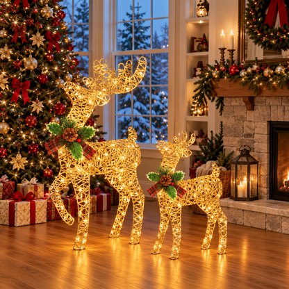 🎄🦌 Light-Up Christmas Reindeer Duo – Warm White LED Holiday Decorations ✨
