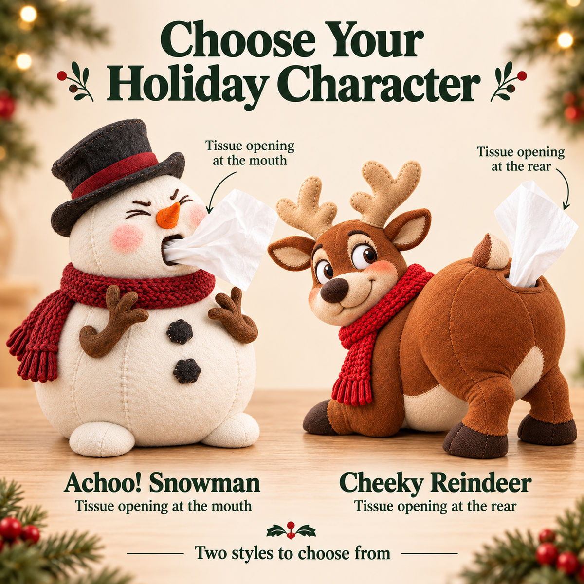 🎄 Funny Christmas Tissue Dispenser – Sneezing Snowman & Cheeky Reindeer