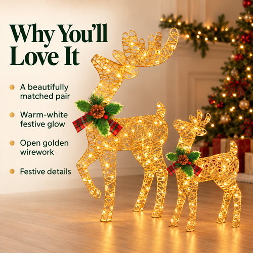 🎄🦌 Light-Up Christmas Reindeer Duo – Warm White LED Holiday Decorations ✨
