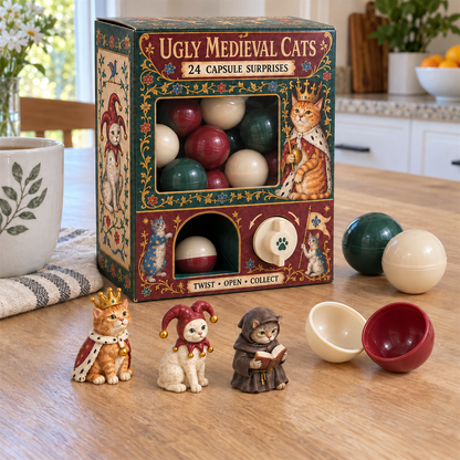 🐈🏰 Ugly Medieval Cats Mystery Box – 24 Collectible Cat Capsule Surprises 🎁